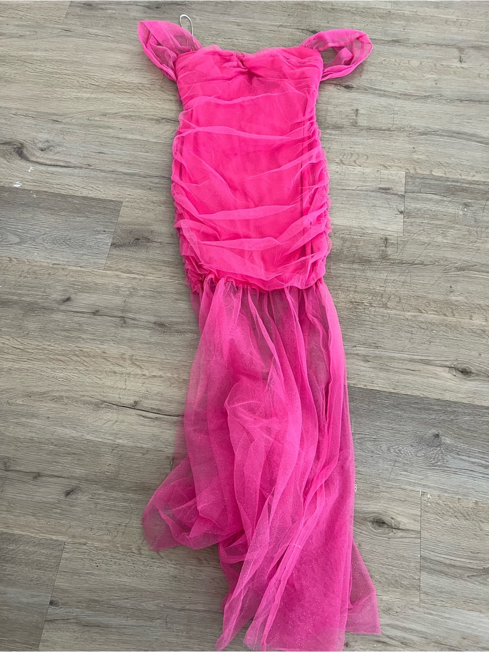 Symphony Hot Pink Ruched Mesh Mermaid Dress
